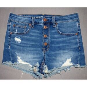 American Eagle Super‎ Stretch Button Fly Hi-Rise Shortie Denim Shorts Women's 8